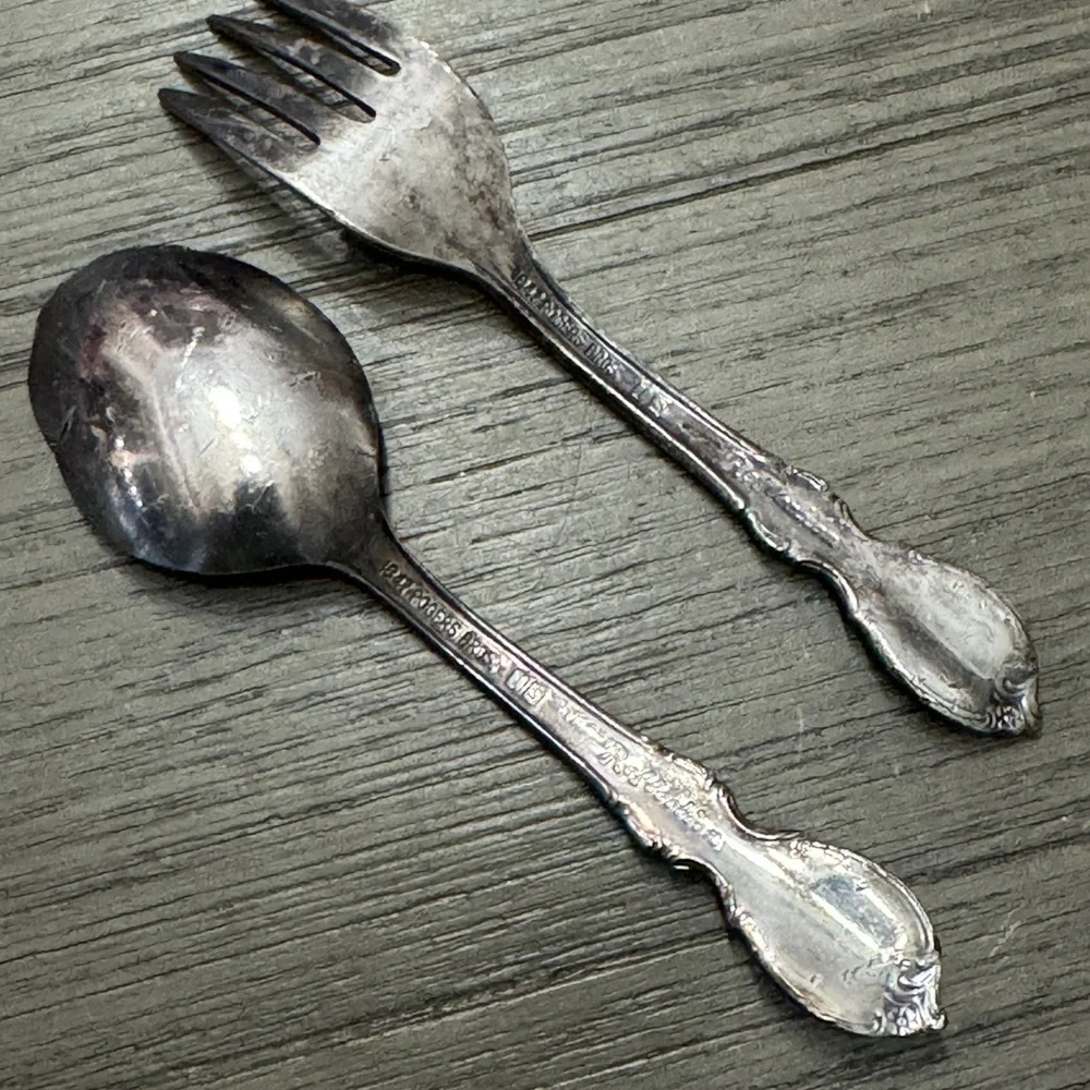 Babies First Silver Serving Spoon and Fork Set - Silver Plated 1847 Roger’s Bros